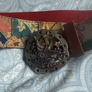 Multicolor Patchwork Belt with Bird Buckle
